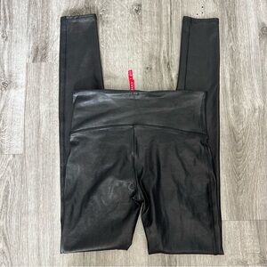 Spanx Metallic High Waisted Black Leggings Athletic Running Training Gym Size L